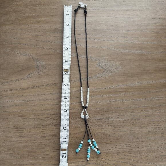 Handmade Black Cord Necklace Silver Tone Turquoise Color Beads Hook Clasp NOTE - Picture 10 of 10